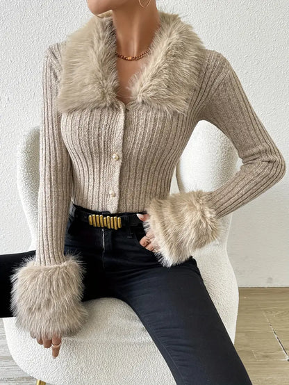 Vivienne | Fur Cuff Knit Cardigan for Women